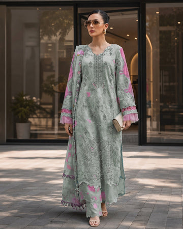 3-Piece Unstitched Lawn Suit With Lawn Dupatta MH-29011