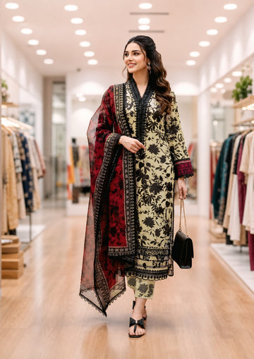 3-Piece Lawn Suit With Chiffon Dupatta MH-75005-B