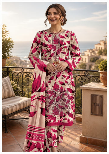 3-Piece Unstitched Lawn Suit With Chiffon Dupatta MH-75352-A