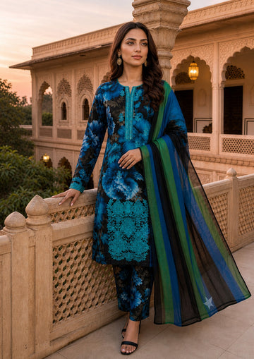 3-Piece Unstitched Lawn Suit With Chiffon Dupatta MH-28995-A