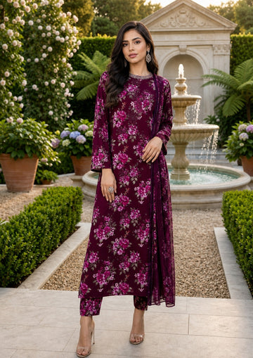 3-Piece Unstitched Lawn Suit With Chiffon Dupatta MH-75364-A