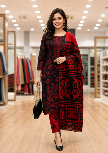 3-Piece Unstitched Lawn Suit With Chiffon Dupatta MH-75133
