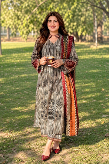 3-Piece Unstitched Lawn Suit With Chiffon Dupatta MH-75328-B