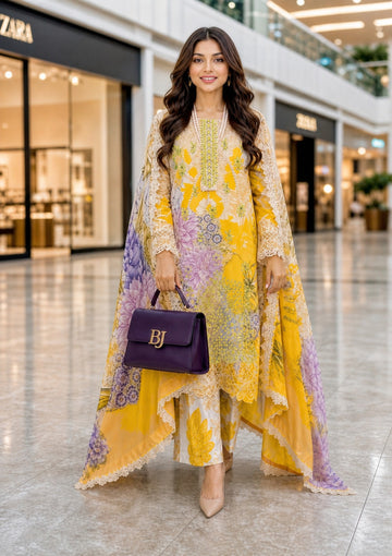 3-Piece Unstitched Lawn Suit With Chiffon Dupatta MH-29008