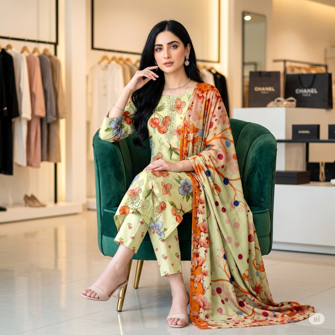 3-Piece Linen Suit With Linen Dupatta MH-29095-B