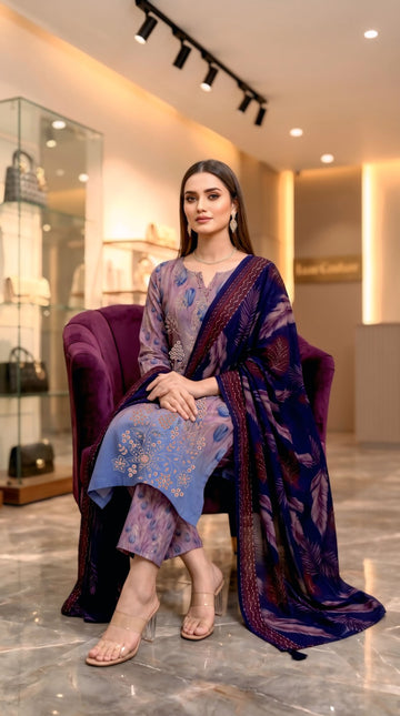 3-Piece Linen Suit With Linen Dupatta