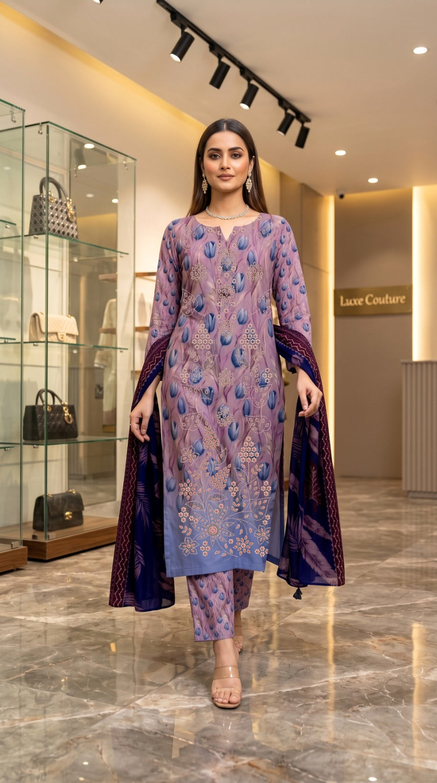 3-Piece Linen Suit With Linen Dupatta