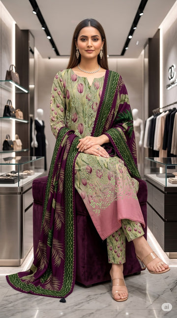 3-Piece Linen Suit With Linen Dupatta MH-29091-A