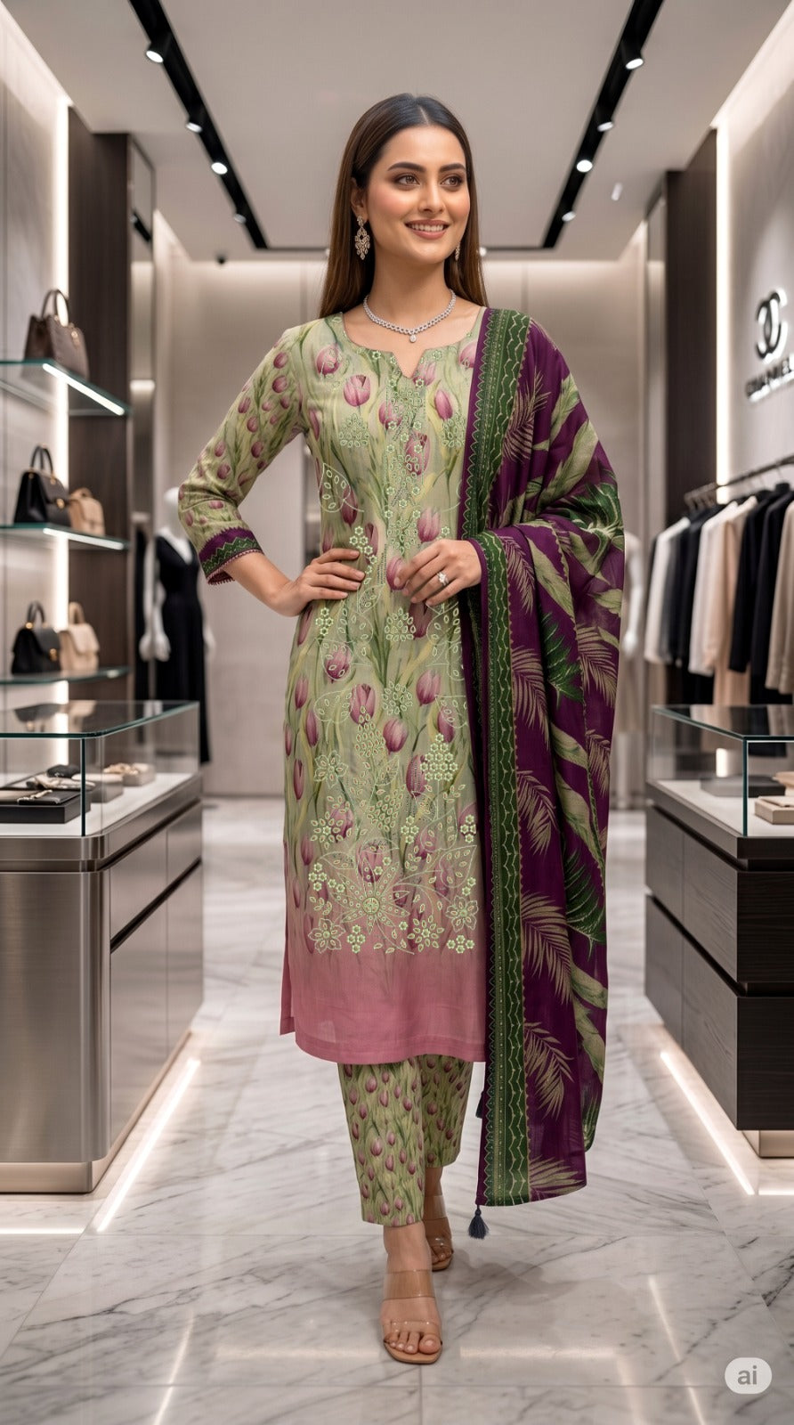3-Piece Linen Suit With Linen Dupatta MH-29091-A