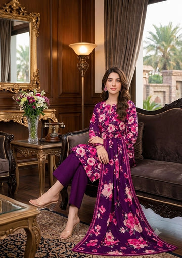 3-Piece Linen Suit With Linen Dupatta MH-29067-B