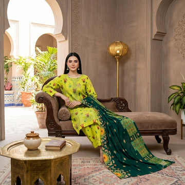 3-Piece Linen Suit With Linen Dupatta