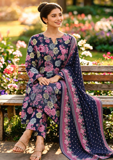 3-Piece Linen Suit With Linen Dupatta MH-75636-A