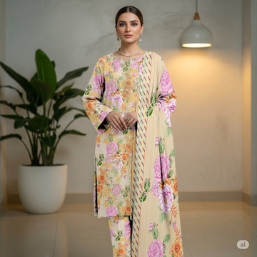 3-Piece Linen Suit With Linen Dupatta MH-29057-B