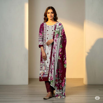 3-Piece Linen Suit With Linen Dupatta MH-29068-A