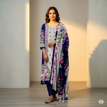 3-Piece Linen Suit With Linen Dupatta MH-29068-B
