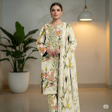 3-Piece Linen Suit With Linen Dupatta