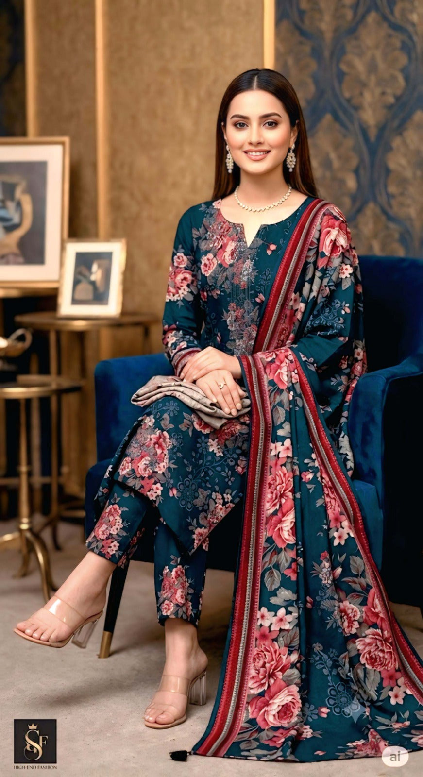 3-Piece Linen Suit With Linen Dupatta MH-29070-B