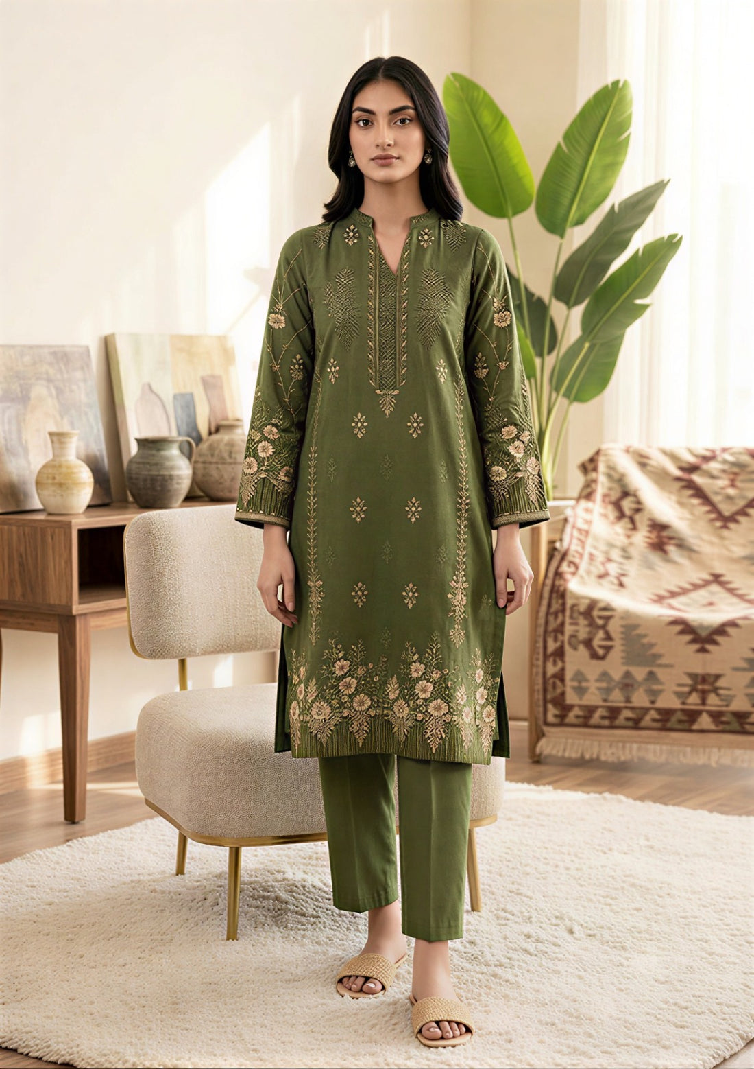 3-Piece Linen Suit With Linen Dupatta MH-29063-B