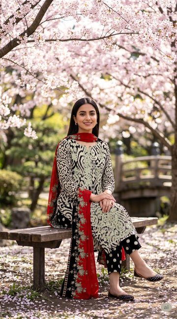 3-Piece Linen Suit With Linen Dupatta MH-29102-B