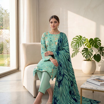 3-Piece Linen Suit With Linen Dupatta