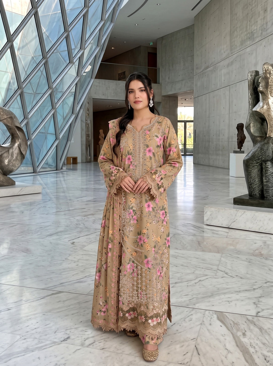 3-Piece Linen Suit With Linen Dupatta