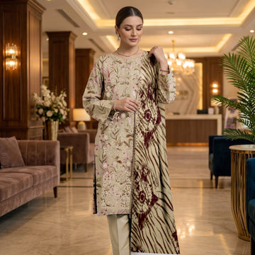 3-Piece Linen Suit With Linen Dupatta