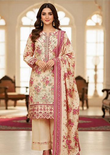 3-Piece Linen Suit With Linen Dupatta