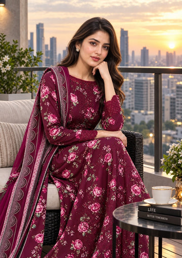 3-Piece Linen Suit With Linen Dupatta