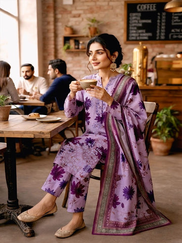 3-Piece Linen Suit With Linen Dupatta MH-75605-B