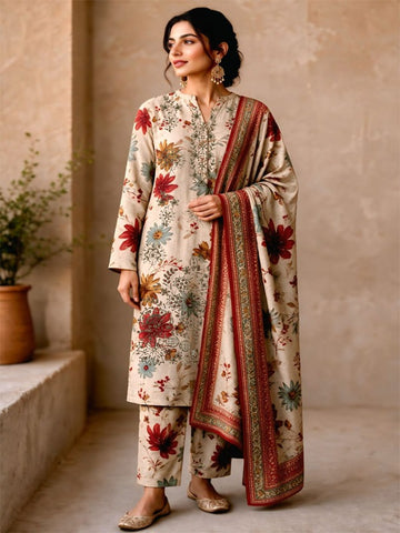 3-Piece Linen Suit With Linen Dupatta MH-75605-A
