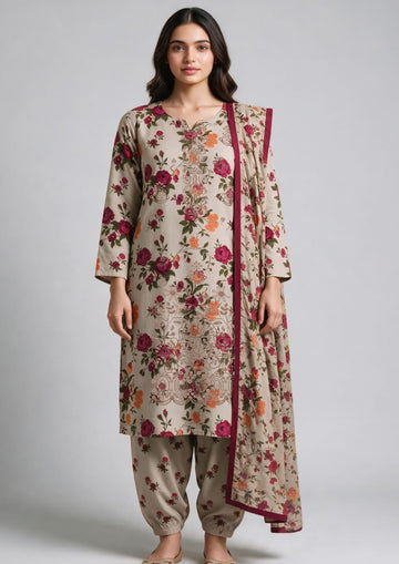 3-Piece Linen Suit With Linen Dupatta MH-75607-A