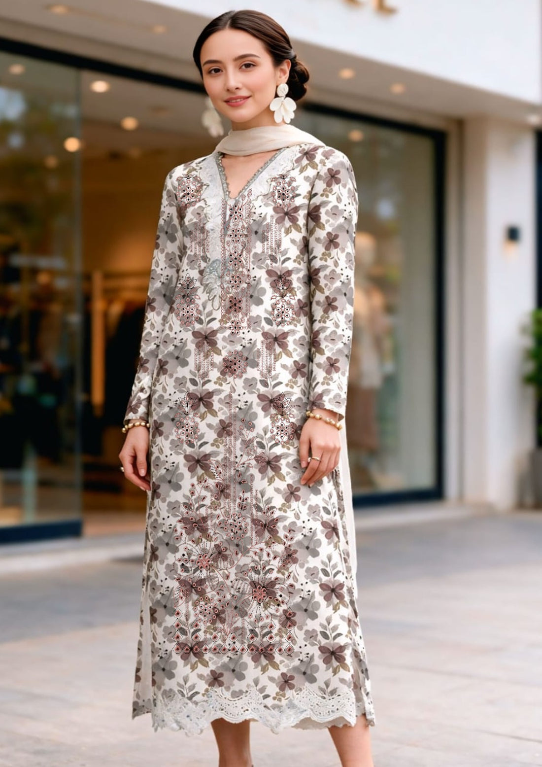 3-Piece Linen Suit With Linen Dupatta MH-75611-A