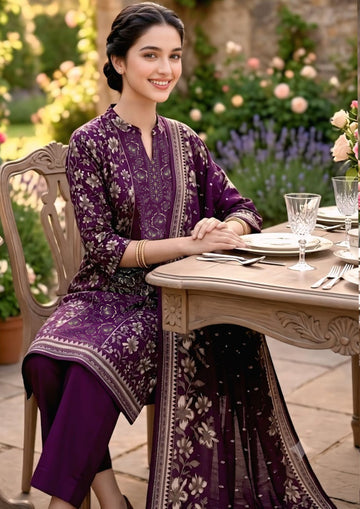 3-Piece Linen Suit With Linen Dupatta MH-75612-B