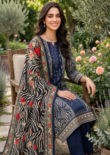 3-Piece Linen Suit With Linen Dupatta MH-75615-B
