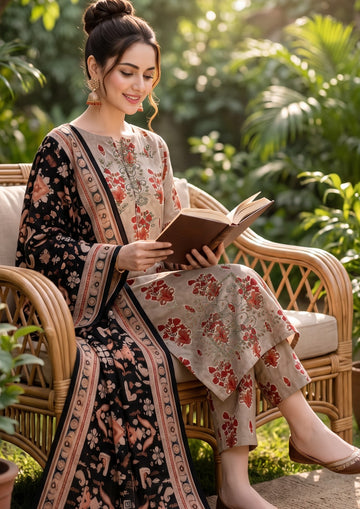 3-Piece Linen Suit With Linen Dupatta MH-75616-A