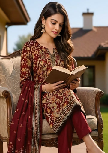 3-Piece Linen Suit With Linen Dupatta