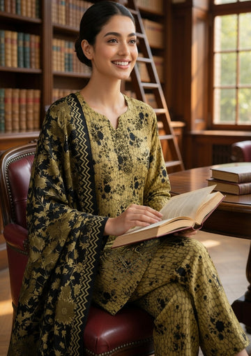 3-Piece Linen Suit With Linen Dupatta
