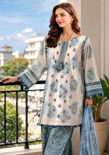 3-Piece Linen Suit With Linen Dupatta