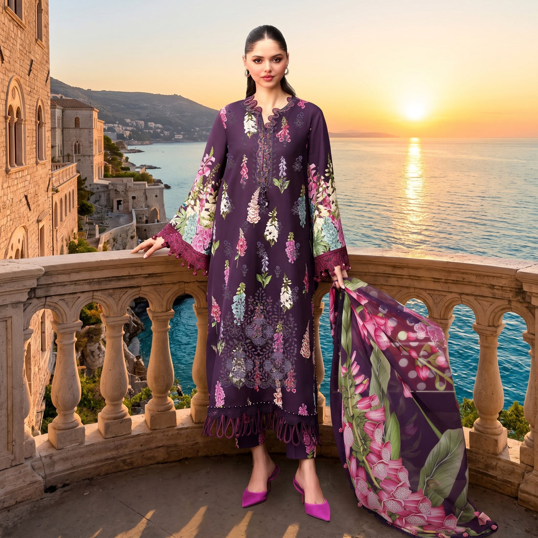 3-Piece Linen Suit With Linen Dupatta MH-29065- B