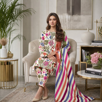3-Piece Dhanak Suit With Dhanak Dupatta