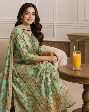 3-Piece Dhanak Suit With Dhanak Dupatta