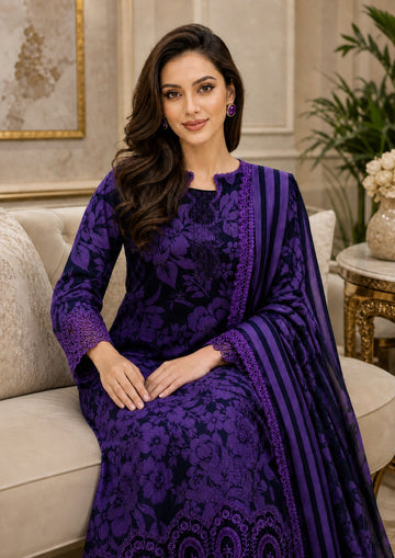 3-Piece Dhanak Suit With Dhanak Dupatta