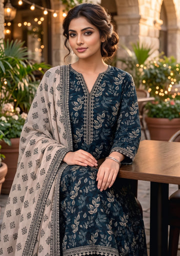 3-Piece Dhanak Suit With Dhanak Dupatta