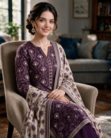 3-Piece Dhanak Suit With Dhanak Dupatta