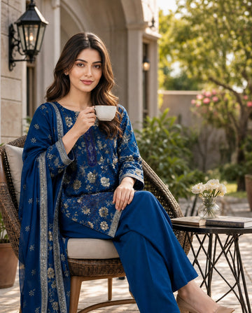 3-Piece Dhanak Suit With Dhanak Dupatta