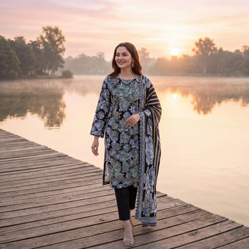 3-Piece Dhanak Suit With Dhanak Dupatta