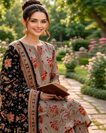 3-Piece Dhanak Suit With Dhanak Dupatta
