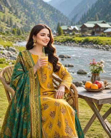 3-Piece Dhanak Suit With Dhanak Dupatta
