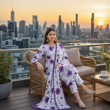 3-Piece Dhanak Suit With Dhanak Dupatta