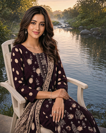 3-Piece Dhanak Suit With Dhanak Dupatta